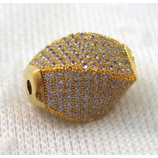 copper twist beads paved zircon, gold plated