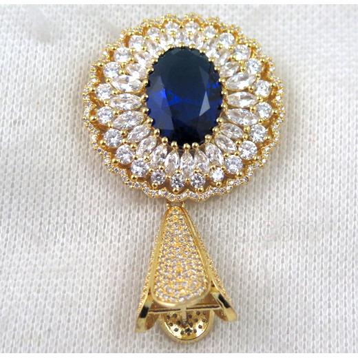 copper pendant paved zircon, gold plated