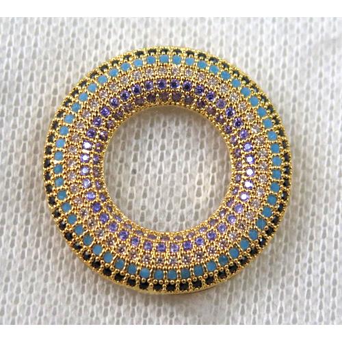 copper donut pendant paved zircon, gold plated