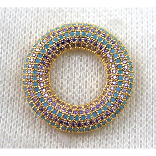 copper donut pendant paved zircon, gold plated