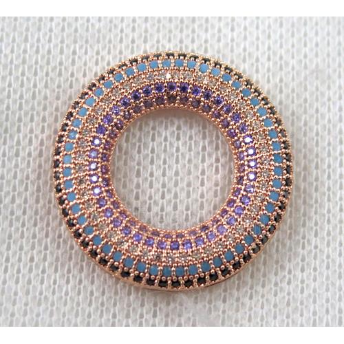 copper donut pendant paved zircon, rose gold
