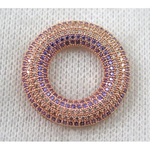 copper donut pendant paved zircon, rose gold