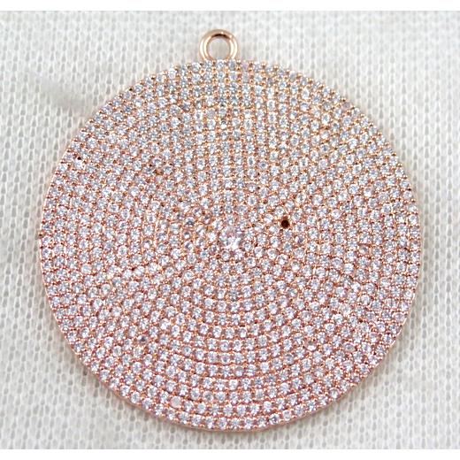 copper circle pendant paved zircon, rose gold