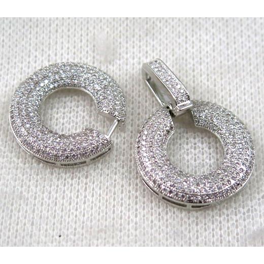 copper donut connector clasp paved zircon, platinum plated