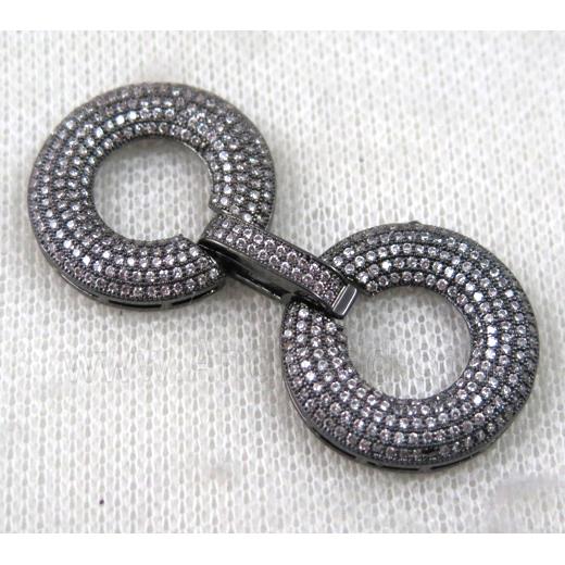 copper donut connector clasp paved zircon, black plated