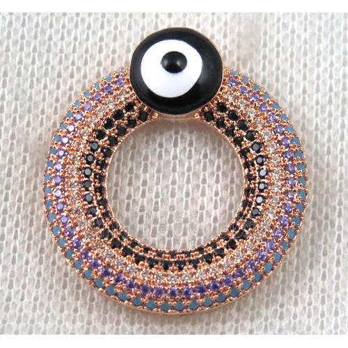 copper donut pendant paved zircon with evil eye, rose gold