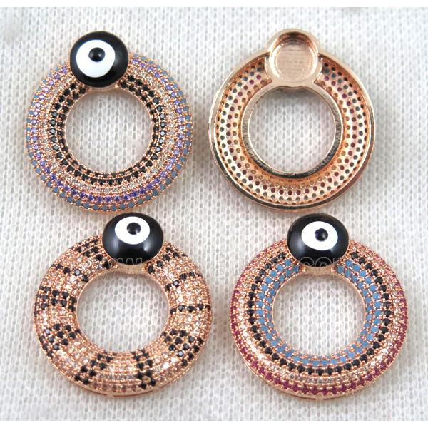 copper donut pendant paved zircon with evil eye, rose gold