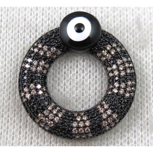 copper donut pendant paved zircon with evil eye, black plated
