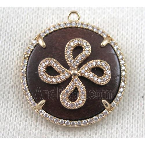 copper clover pendant paved zircon, wood, rose gold
