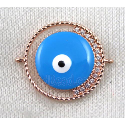 copper connector paved zircon with evil eye, rose gold