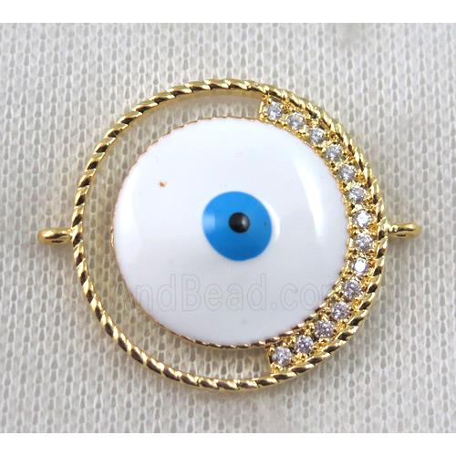 copper connector paved zircon with evil eye, gold plated