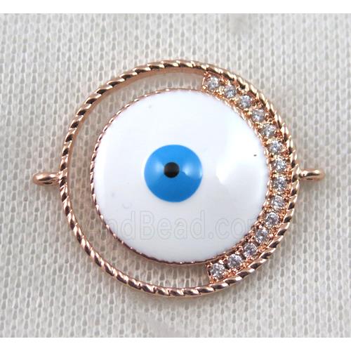 copper connector paved zircon with evil eye, black plated