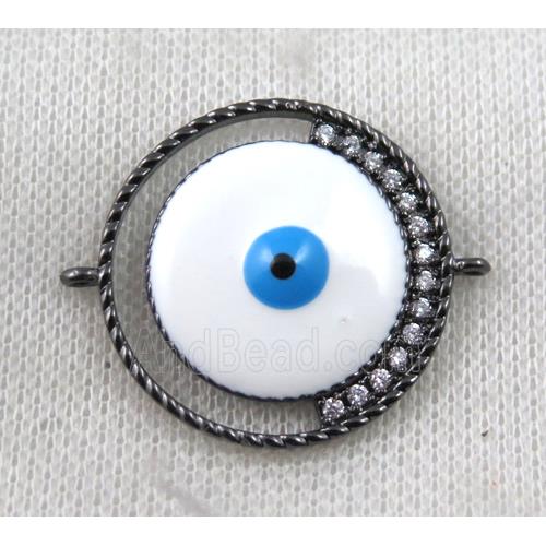 copper connector paved zircon with evil eye, black plated