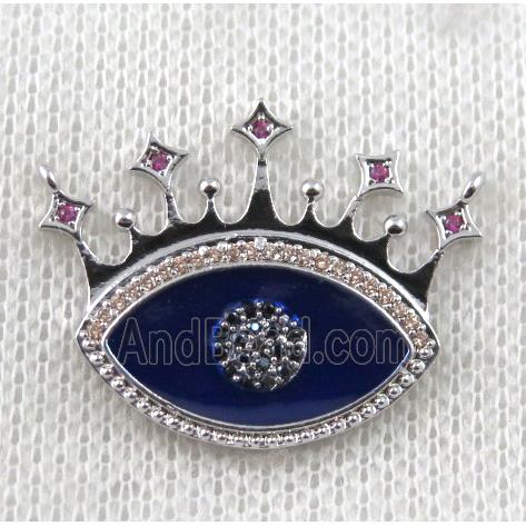 copper crown pendant paved zircon with 2loops, eye, platinum plated