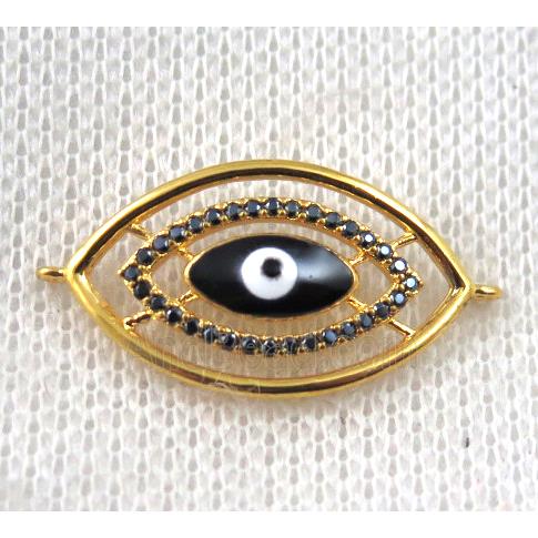copper connector paved zircon with evil eye, gold plated