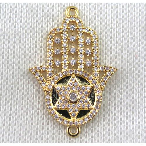copper hamsahand connector paved zircon, gold plated