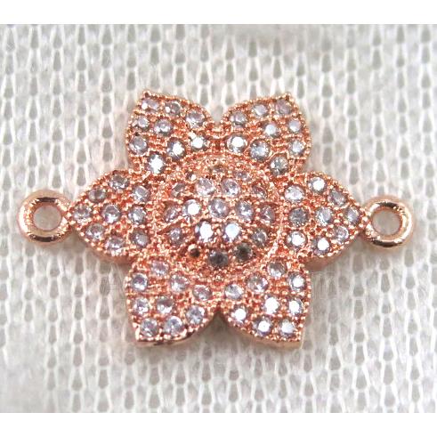 copper flower connector paved zircon, rose gold