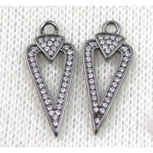 copper arrowhead pendant paved zircon, black plated