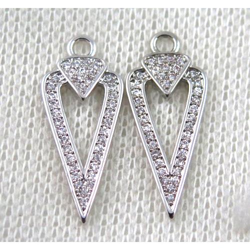 copper arrowhead pendant paved zircon, platinum plated