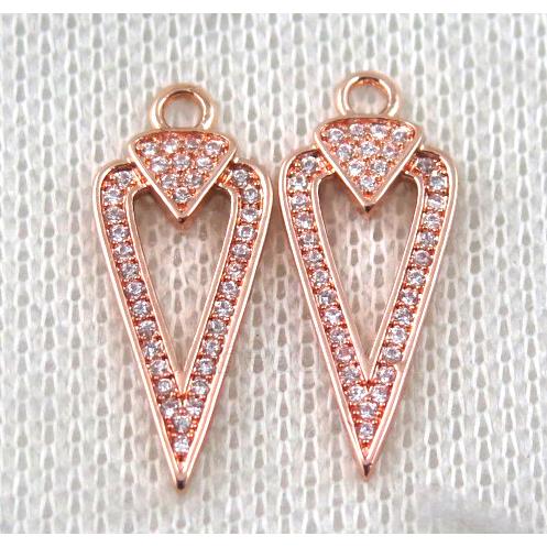 copper arrowhead pendant paved zircon, rose gold
