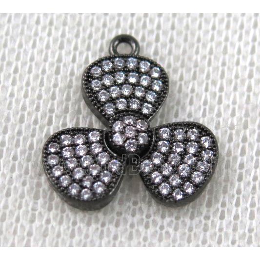 copper pendant paved zircon, three leaf clover, black plated