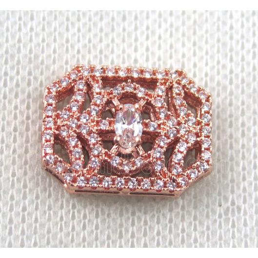copper beads paved zircon, rectangle, rose gold