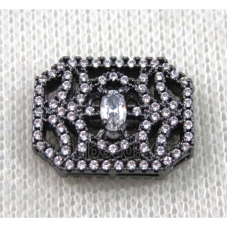 copper beads paved zircon, rectangle, black plated