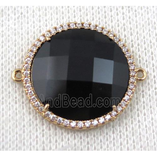 black Chinese Crystal Glass connector pave zircon, circle, gold plated