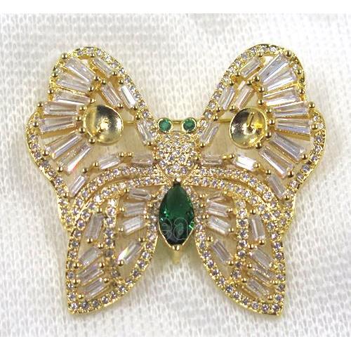 copper butterfly brooch paved zircon, gold plated
