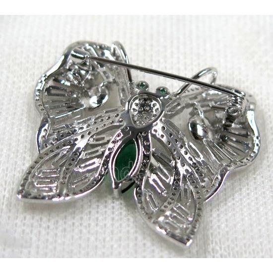copper butterfly brooch paved zircon, platinum plated