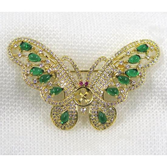 copper butterfly brooch paved zircon, gold plated