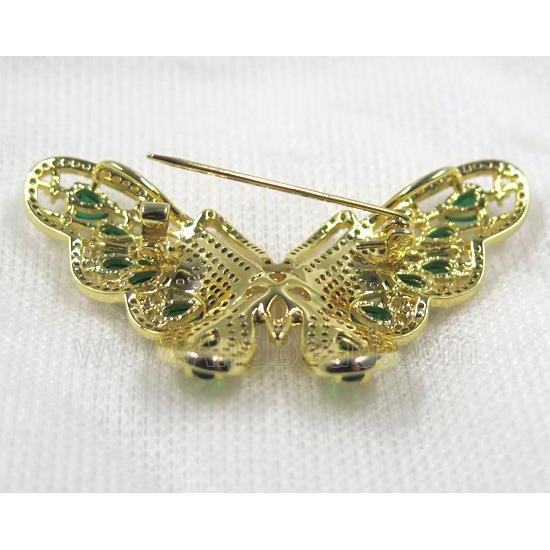 copper butterfly brooch paved zircon, gold plated