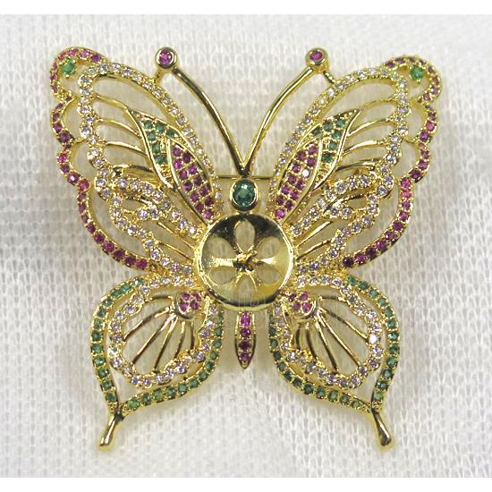 copper butterfly brooch paved zircon, gold plated