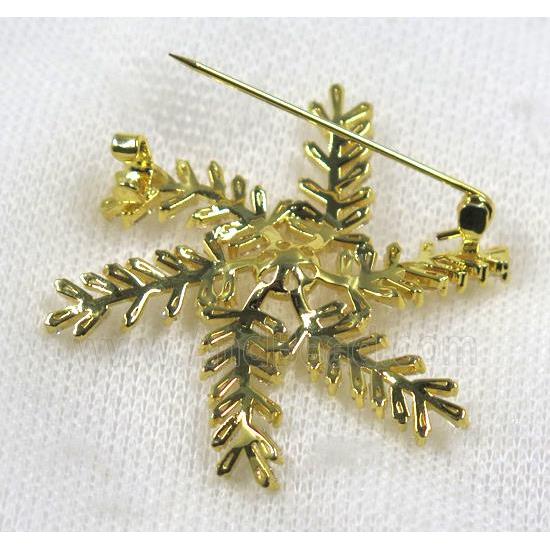 copper flower brooch paved zircon, gold plated