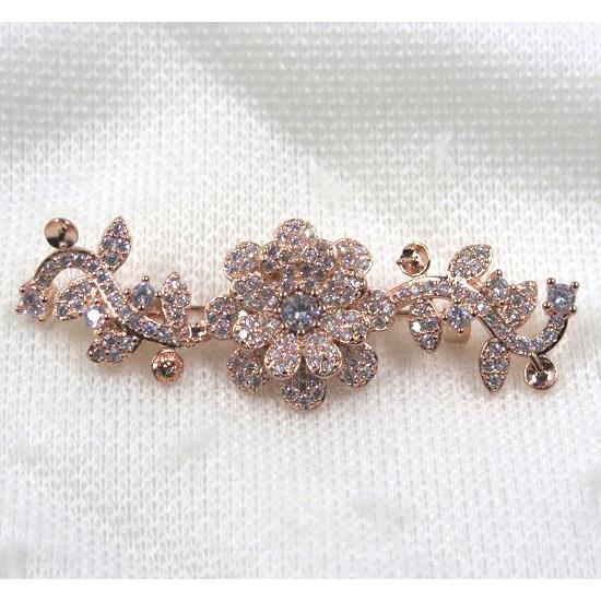 copper flower brooch paved zircon, rose gold