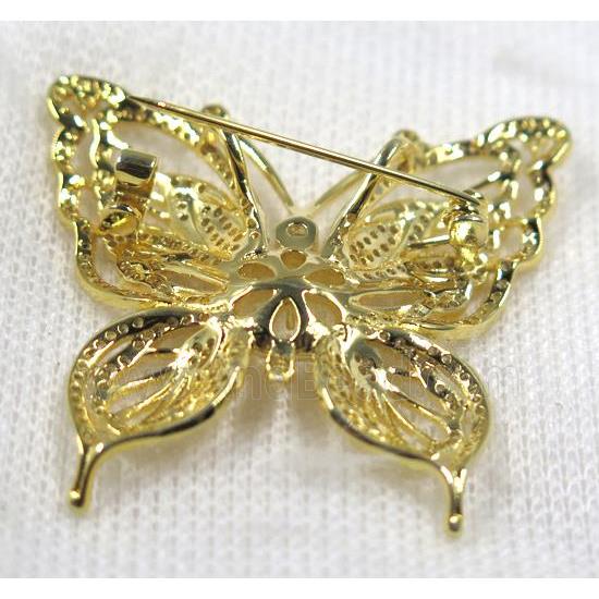 copper butterfly brooch paved zircon, gold plated