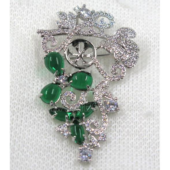 copper brooch paved zircon, platinum gold