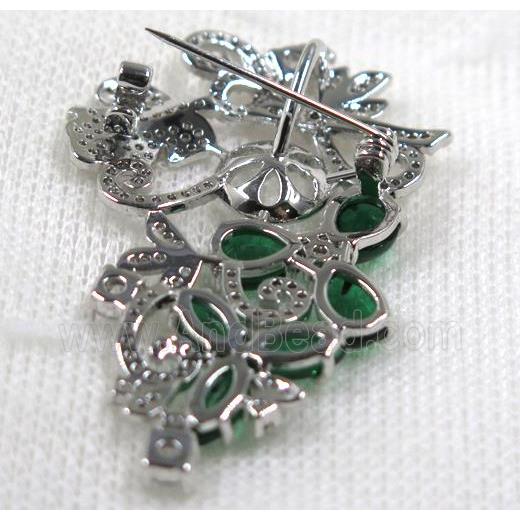 copper brooch paved zircon, platinum gold
