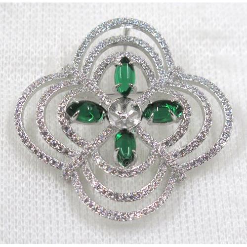 copper brooch paved zircon, platinum gold