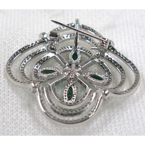 copper brooch paved zircon, platinum gold