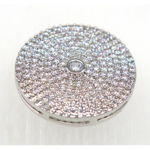 copper circle bead paved zircon, platinum plated