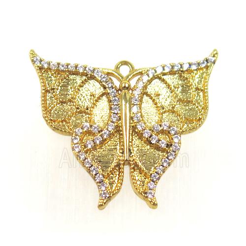 copper butterlfy pendant paved zircon, gold plated