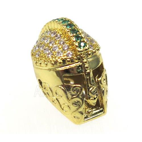 copper helm beads paved zircon, gold plated