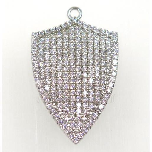 copper arrowhead pendant paved zircon, platinum plated