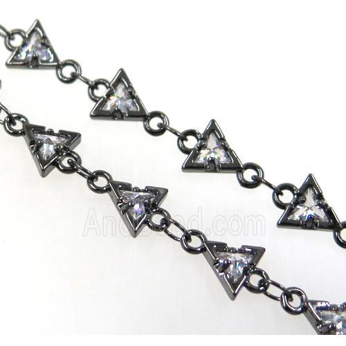 copper chain paved zircon, triangle, black plated