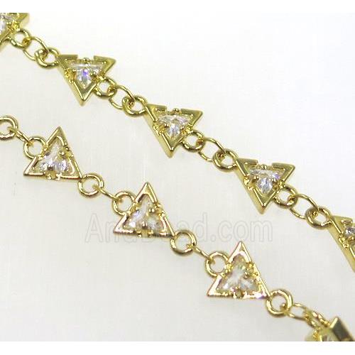 copper chain paved zircon, triangle, gold plated
