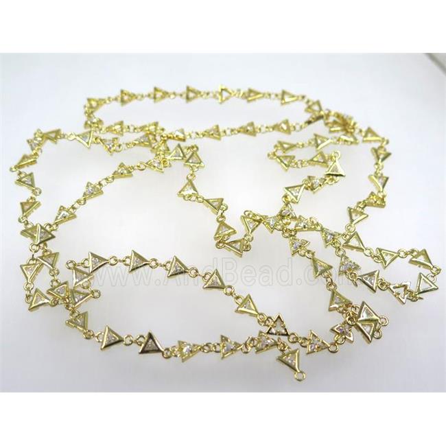 copper chain paved zircon, triangle, gold plated