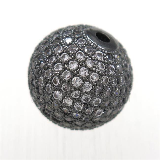 round copper beads pave zircon, black plated