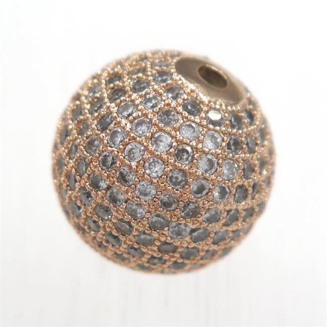 round copper beads pave zircon, rose gold
