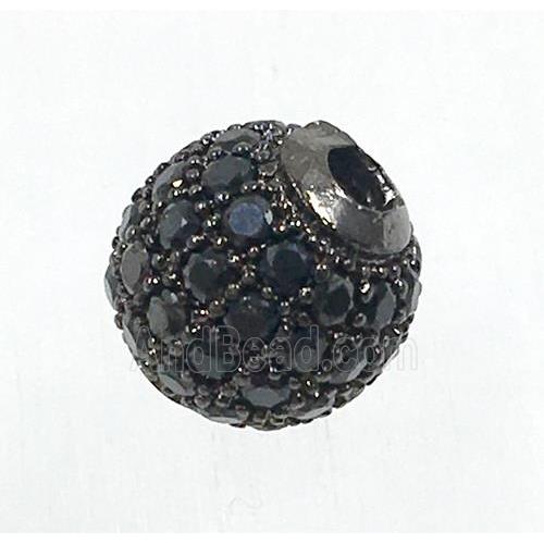 round copper beads pave zircon, black plated